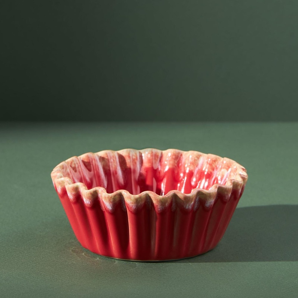 New Anthropologie Ruffled Ramekin Red Bowl Dish